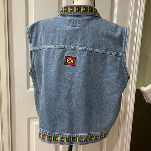 DENIM VEST Y2K 90’s COLORFUL EMBROIDERED Sz 22W BIKER ROCK HIPPIE AESTHETIC - Picture 9 of 14